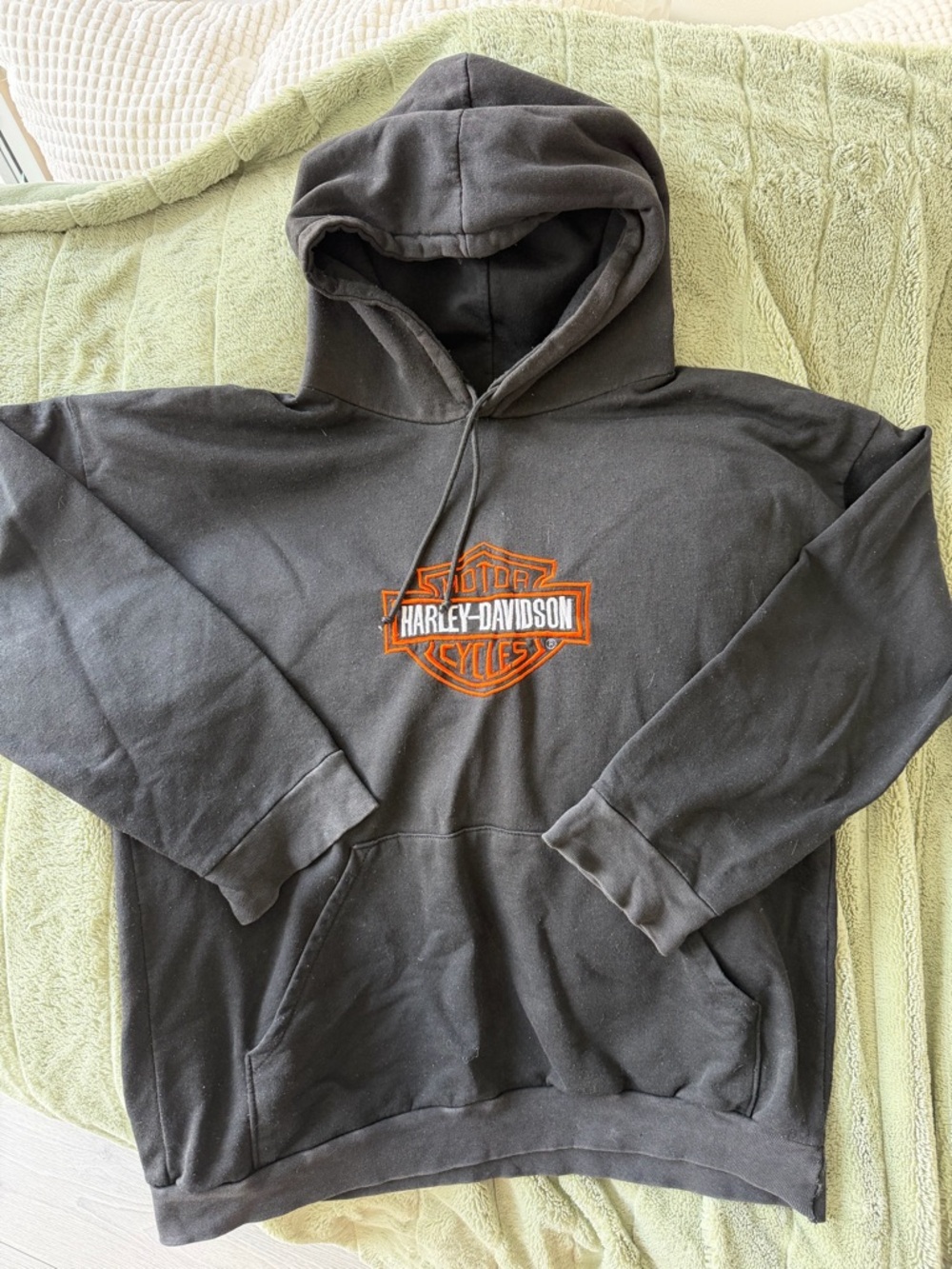 Vintage Harley-Davidson Black Hoodie with Orange Logo
